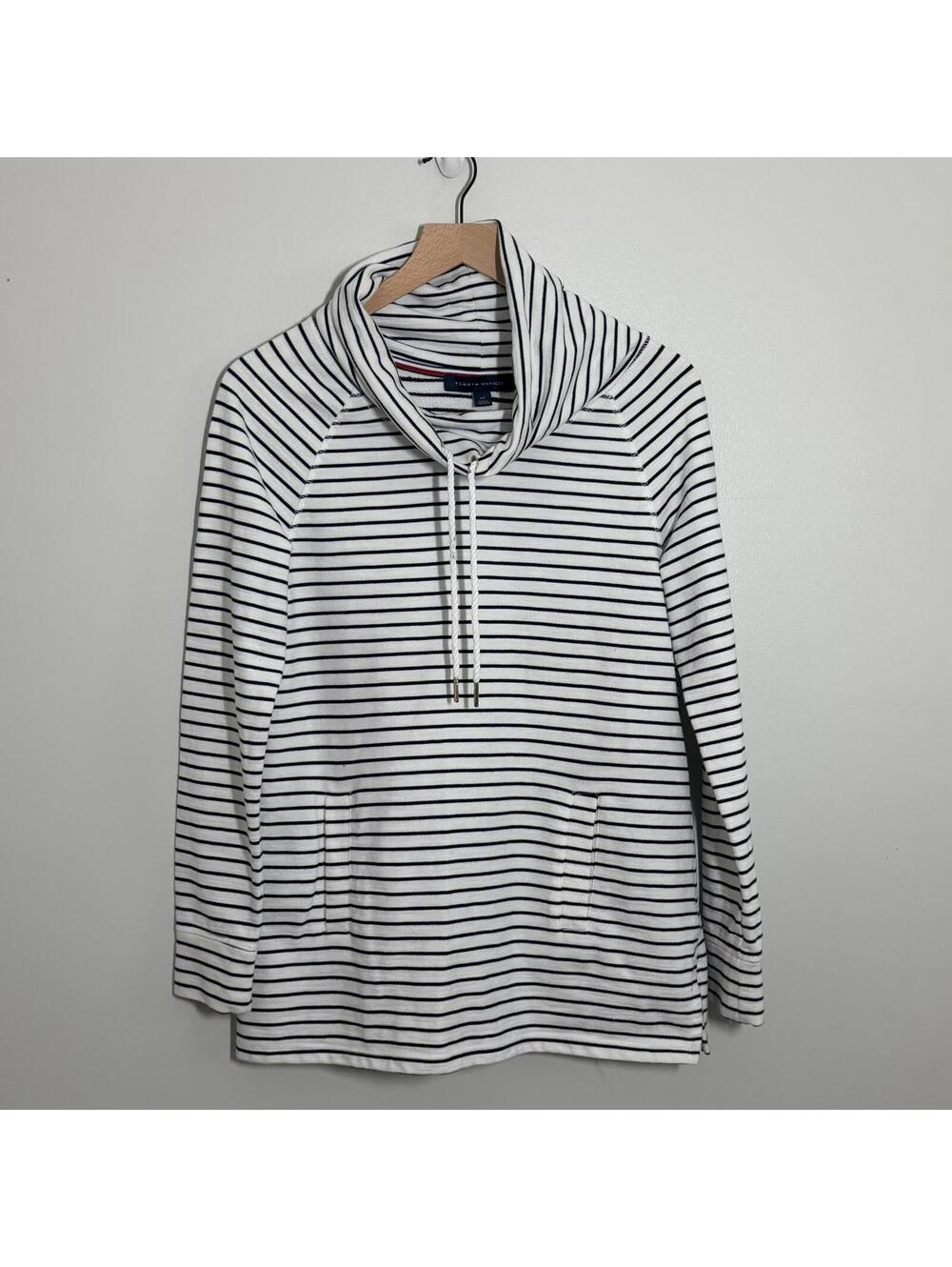 Tommy Hilfiger S Striped Cowl Neck Pullove Sweatshirt Nautical Black White